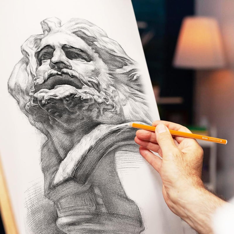 Smilo Eraser Pencils, 10-Pack Orange Artist Pencils with Sharpener, Fine Detail Eraser for Sketching, Charcoal & Colored Pencil Drawings, Perfect for Artists, Beginners and Students - Image 5